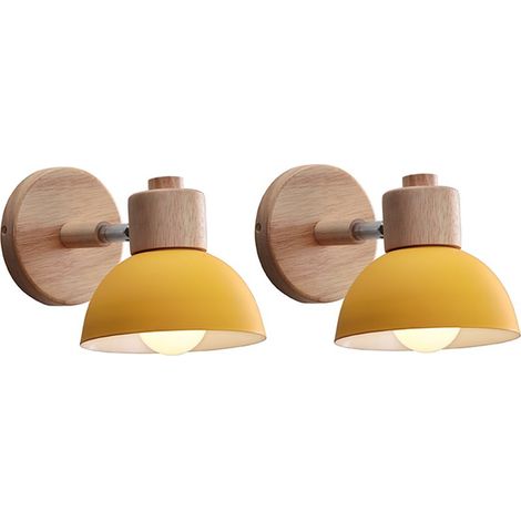 (2x) Retro-moderne Wandleuchte Aus Holz Und Metall, 15 Cm, Verstellbar, Schlichter Skandinavischer Stil, Für Den Innenbereich – Gelb