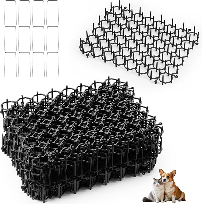 24-teilige Katzenabwehrmatte Für Den Außenbereich, 20 X 15 Cm, Anti-katzen-matte Mit Spikes, Anti-katzen-spikematte Mit 24 U-förmigen Bodenspikes, Anti-katzen-matte Für Gartenmöbel, Sofas, Autos Und F