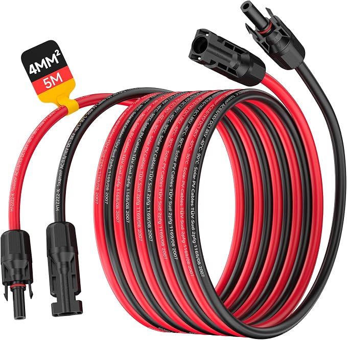 4 Mm² Solarkabel, 5 M Pv-verlängerungskabel Mit Steckern Und Solarverbinder, 12 Awg Solarkabelverlängerung, Ip68 Wasserdichter Photovoltaik-kabelverbinder Für Solaranlagen (rot/schwarz)