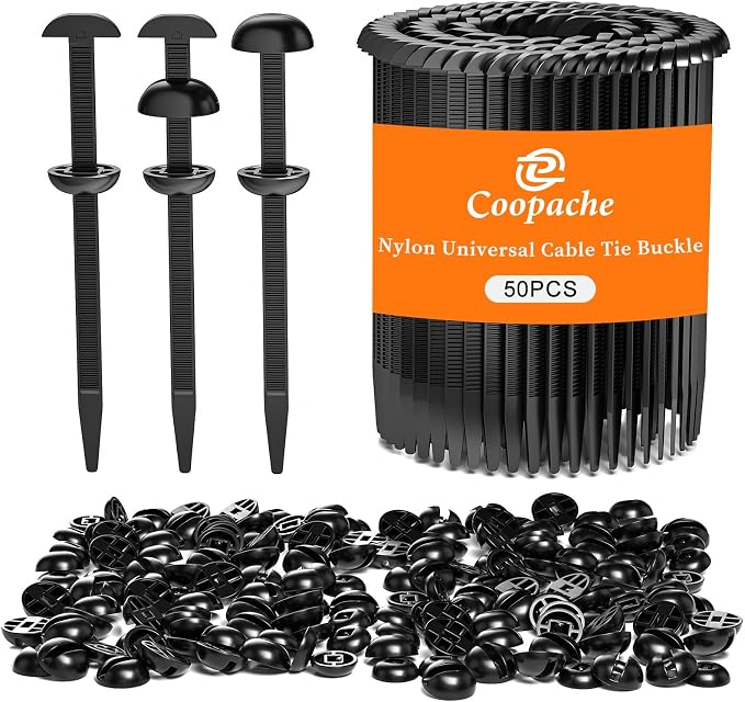 Coopache 50er-pack Universal-kabelbinder Aus Nylon Für Autos, Hochbelastbar, Mit Verbesserten Reißverschlussclips, Kotflügelbindern Und Beweglicher Kuppel (schwarz)