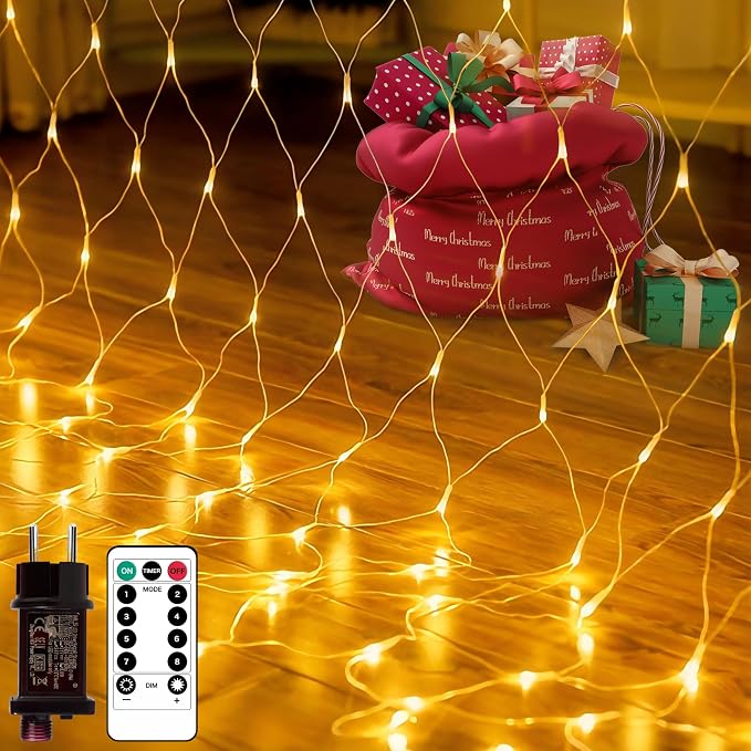 200 Led-lichterkette, 3 M X 2 M, 8 Modi, Ip45 Wasserdicht Mit Timer, Für Garten, Terrasse Und Zaun, Warmweiß