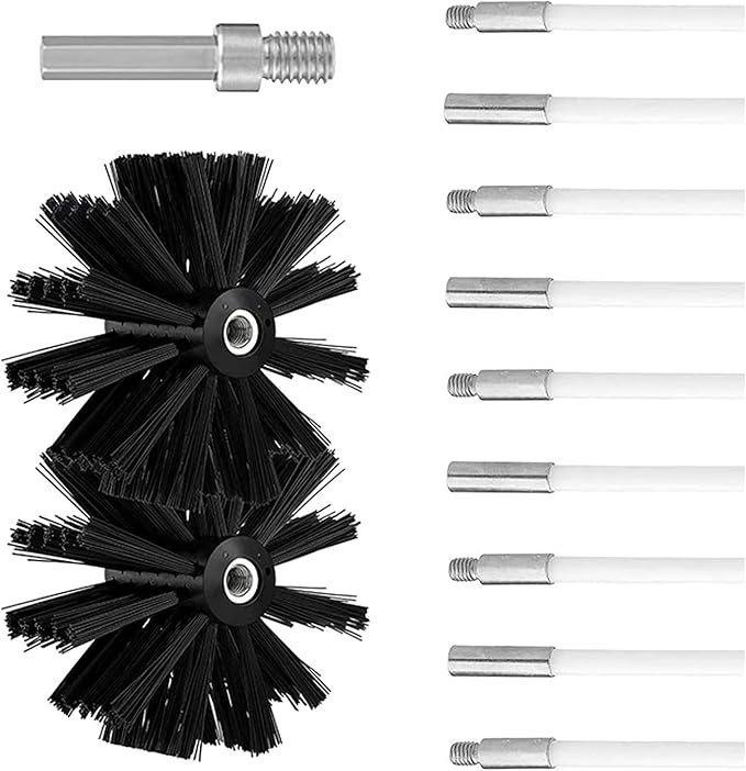 Kaminreinigungsbürsten-set, Durchmesser 200 Mm, Kaminreinigungswerkzeug-set Inklusive 9 Flexibler Stangen À 410 Mm Und 2 Bürstenköpfen Mit 200 Mm Durchmesser Für Holzöfen