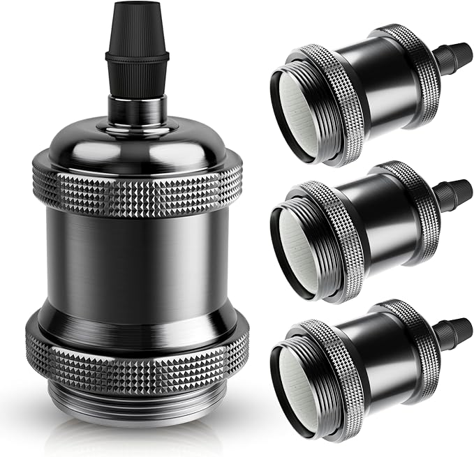 Dicuno Vintage E27 Lampenfassung, Edison Retro Pendelleuchte, Massiver Keramikadapter, 4 Stück Schwarze Perlmuttfassung