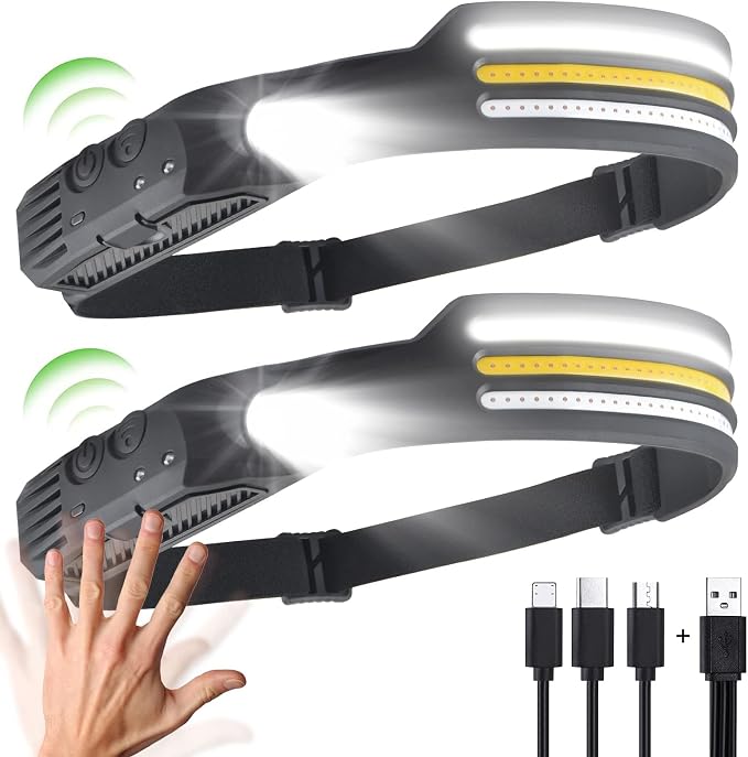 2 Stirnlampen, Wiederaufladbare Led-stirnlampe, Extrem Leistungsstarke Laufstirnlampe, Batteriebetrieben, Usb-taschenlampe, Trailrunning-lampe, Wasserdichte Stirnbandlampe Für Kinder