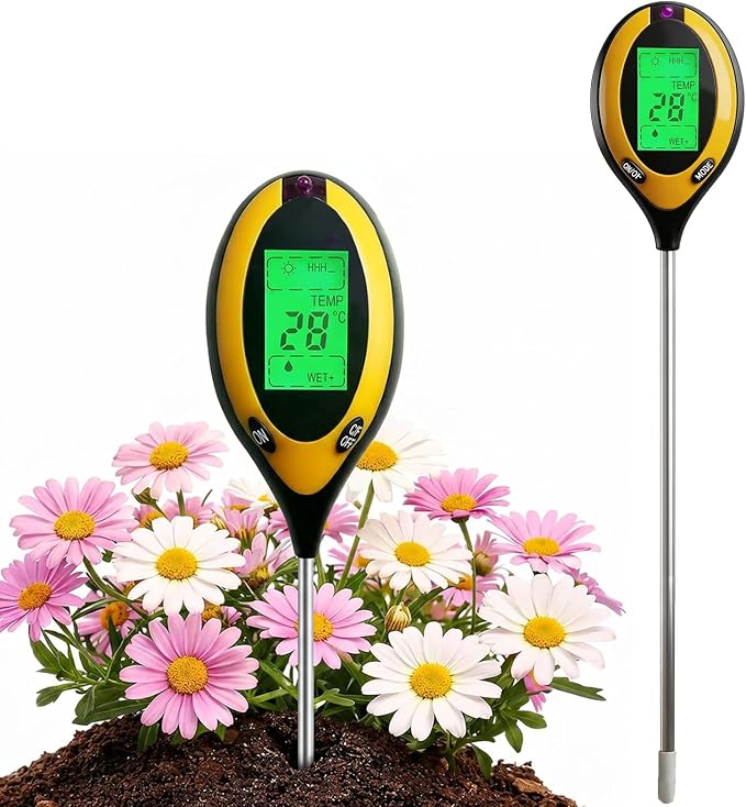 4-in-1 Bodenmessgerät, Digitales Pflanzenfeuchtigkeitsmessgerät Mit Ph-wert-/luftfeuchtigkeits-/temperatur-/lichtmessung, Bodenfeuchtigkeitssensor Mit Hintergrundbeleuchtetem Lcd-display Für Garten, L