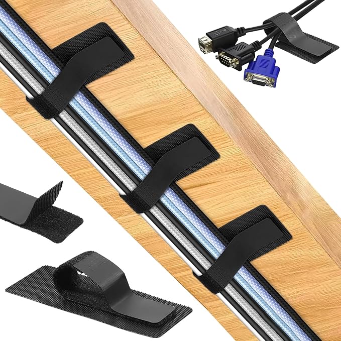 Redamancy Kabelmanagement Für Unter Den Schreibtisch, 30 Paar Kabelclips, Verstellbare Klett-kabelbinder, Kabelclips Für Unter Den Tisch, Kabelabdeckungen
