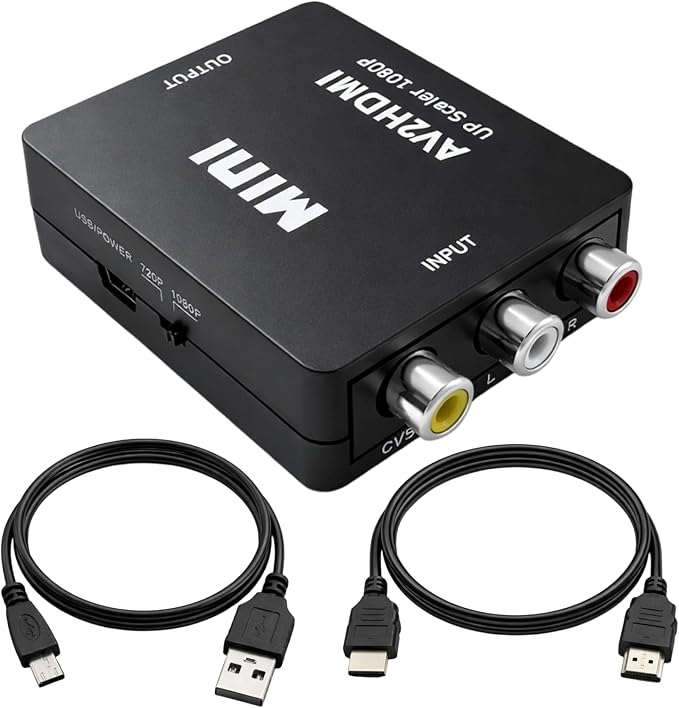 Rca-zu-hdmi-adapter, Inklusive 1-m-kabel, 1080p, Hdmi-adapter Für Pc Und Konsolen, Scart-zu-hdmi-konverter Für Fernseher, Vhs- Und Dvd-player, Rca Zu Hdmi. Einfache Verwendung Mit Einem Usb-zu-hdmi-ad