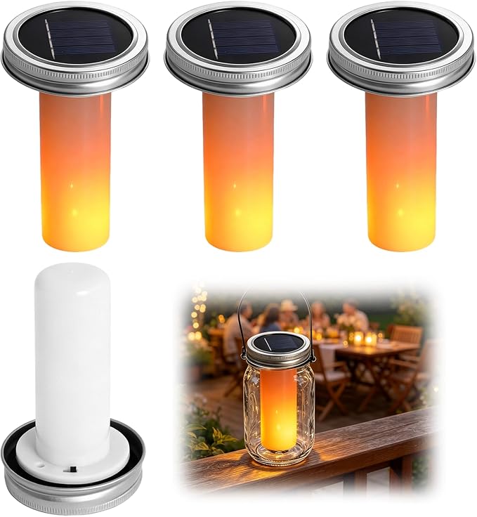 4er-set Led-solarleuchten Als Ersatz Für Einmachgläser, Inklusive Abdeckungen Für Solarlampen Im Außenbereich, Für Gartenleuchten, Als Ersatzaufsatz Für Gartenlaternen Zum Aufhängen.