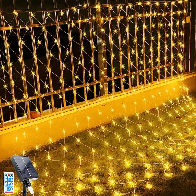 Solarbetriebene Led-lichterkette, 1,5 X 1,5 M, 96 Leds, 8 Modi, Wasserdichte Outdoor-lichterkette Mit Fernbedienung Für Weihnachtsdekoration, Garten, Balkon (1,5 X 1,5 M, Warmweiß)