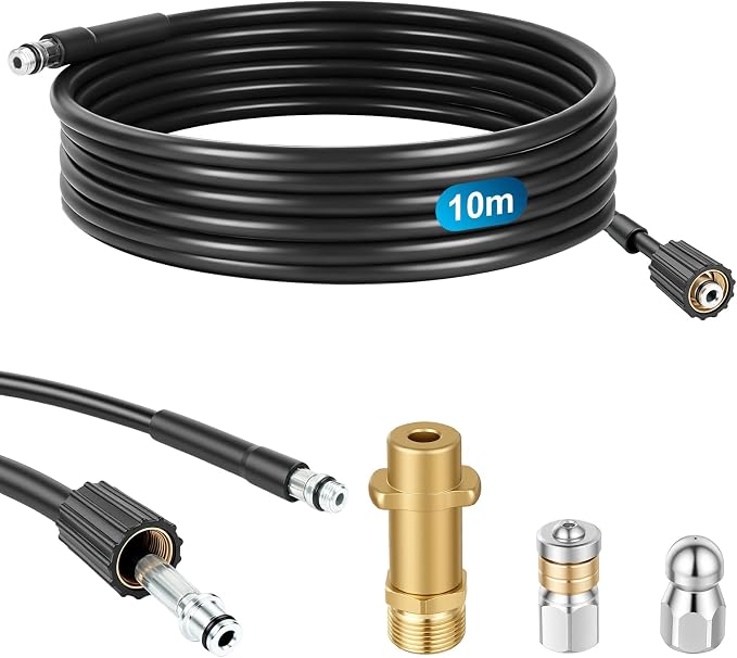 10 M Hochdruck-rohrreinigungsset, Schlauchset Mit Rotierender Hochdruckdüse Und Adaptern, Kompatibel Mit Kärcher K2/k3/k4/k5/k6/k7