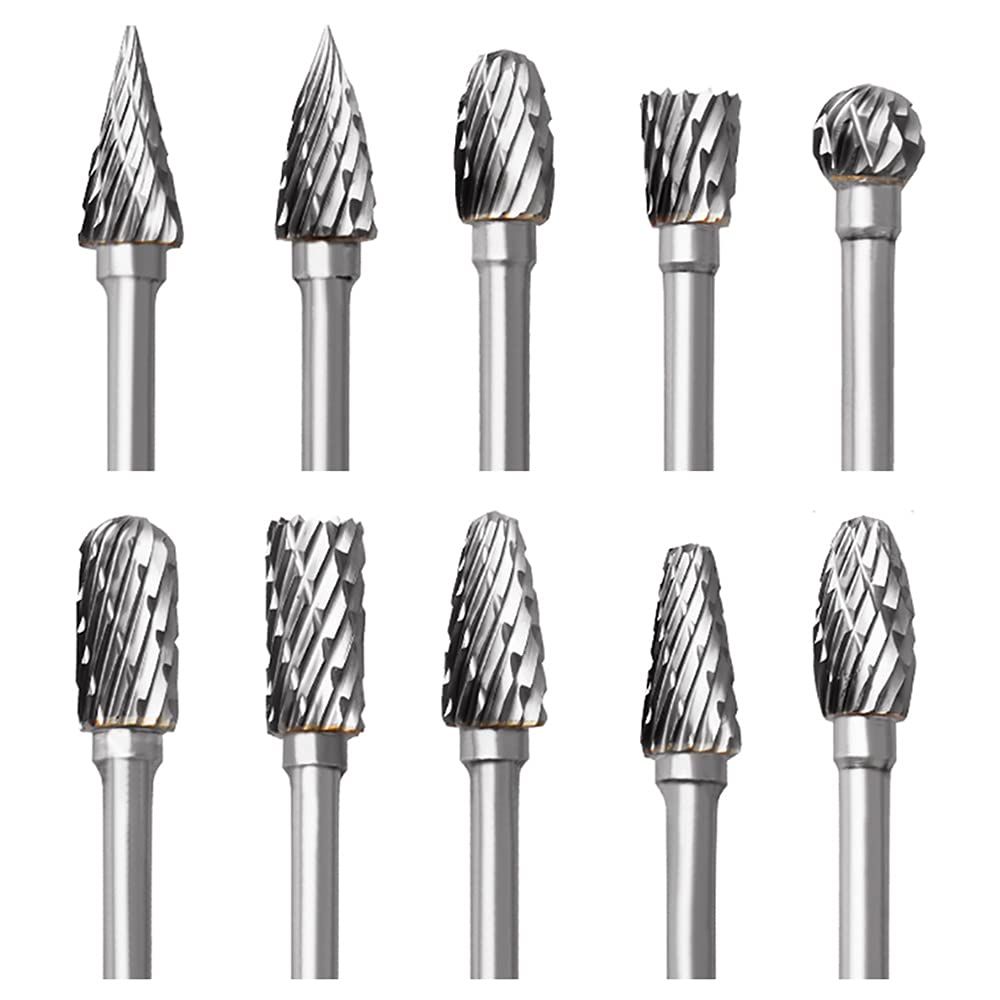 Satz Von 10 Doppelt Verzahnten Hartmetall-rotationsfräsern Mit 3,2 Mm (1/8") Schaft Zum Schnitzen, Gravieren, Bohren, Polieren Und Zur Metallbearbeitung.