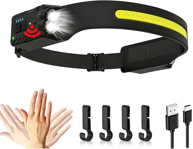 Extrem Leistungsstarke Led-stirnlampe, Superhell, 5 Leuchtmodi, 230° Abstrahlwinkel, Usb-aufladbar, Mit Bewegungssensor, Ipx4 Wasserdicht – Ideal Für Abenteuer, Angeln, Camping Und Radfahren.