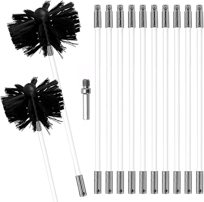 Schornsteinreinigungsbürsten-set, Verstellbares Schornsteinbürsten-set, Schornsteinreinigungswerkzeug Mit 12 Stäben, 1 X 150-mm-bürstenkopf, 1 X 100-mm-bürstenkopf