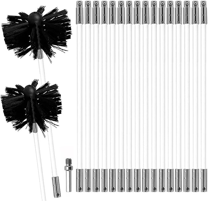 Schornsteinreinigungsbürsten-set, Verstellbares Schornsteinbürsten-set, Schornsteinreinigungswerkzeug Mit 18 Stäben, 1 X 150-mm-bürstenkopf, 1 X 100-mm-bürstenkopf