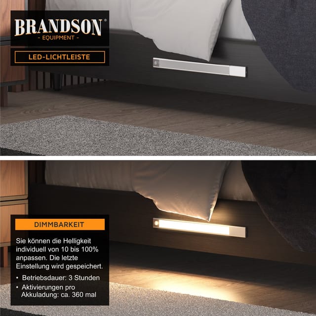 Brandson Unterschrankleuchte Nachtlicht mit Bewegungsmelder digital, Unterbauleuchte, 1500 mAh Akku, SMD LED, warmweiß, neutralweiß, kaltweiß, abnehmbar, Lichtsensor, 300 Lm, PIR Bewegungssensor, Timer