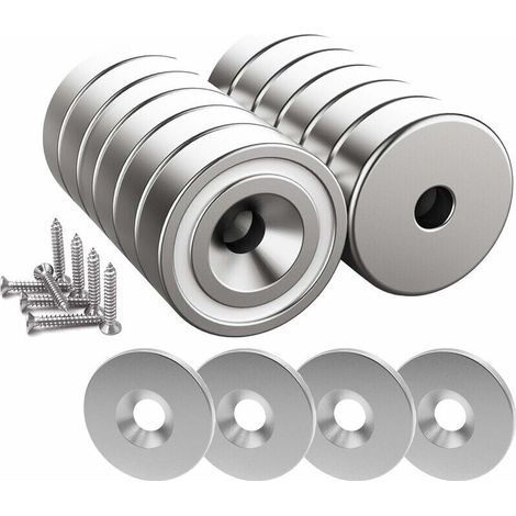 12 X 10 Kg Neodym-magnete 20 X 7 Mm Mit Loch Und Kappe, Senkkopfmagnet Mit Schrauben Und 12 X Stahlkugellager (hellsilber)