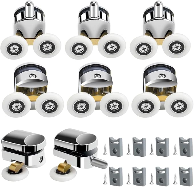 8-teiliges Duschtürrollen-set, Glasduschtürrollen, Für Badezimmertüren Mit 4-6 Mm Glasstärke, 4 Obere Rollen Und 4 Untere Rollen