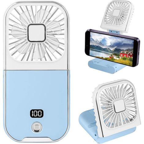 Faltbarer, Tragbarer Ventilator Mit Led-anzeige, Mini-ventilator, Wiederaufladbar Per Usb, Nackenventilator, Batteriebetrieben, 180° Faltbar