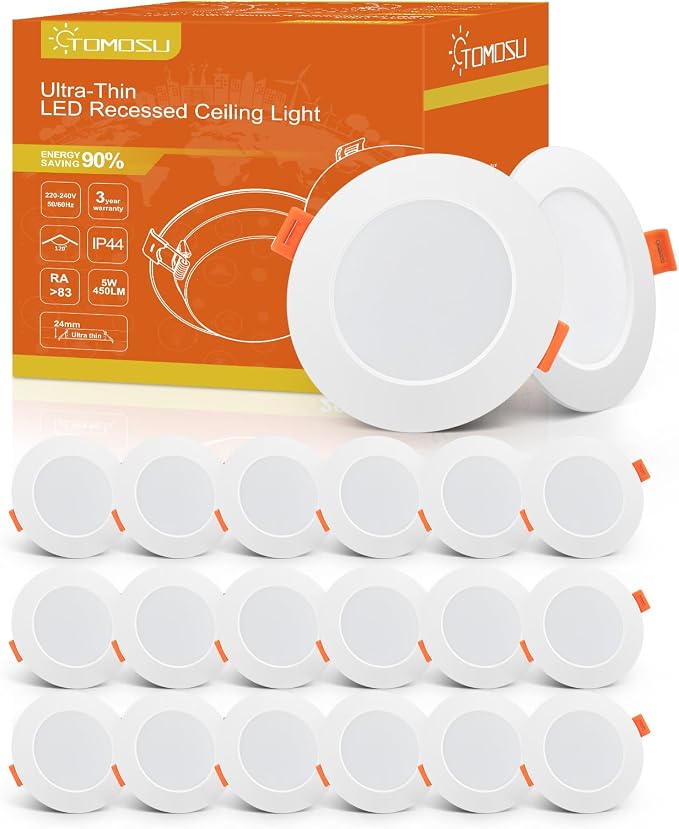 Tomosu Extraflache Led-einbaustrahler, 5 W, 450 Lm (entspricht 50 W Glühlampe), Ip44 Wasserdicht, Kaltweiß (6000 K), Einbauöffnung Ø 75–90 Mm, 220–240 V Wechselstrom, Für Küche, Wohnzimmer Und Schlafz