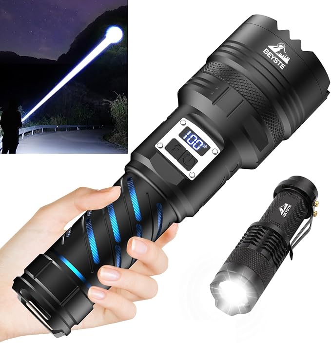 Extrem Leistungsstarke Led-taschenlampe, 1.000.000 Lumen, Wiederaufladbare Led-taschenlampe, Hochleistungs-taschenlampe, Taschenlampe Mit Hoher Helligkeit, 2 Schalter Xhq100.2 Taktische Taschenlampe