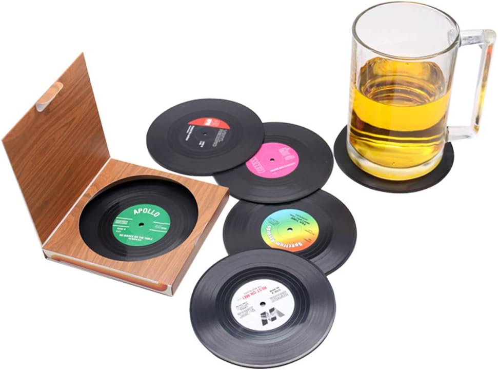 Set Mit 6 Retro-schallplattenuntersetzern (lp), Rutschfeste Untersetzer Für Tassen, Kaffee Und Getränke