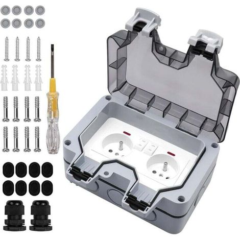 Presa Terna Impermeabile Con Switcho E Luminosa, Doppia Presa Da Incasso Impermeabile Standard Francese, Ac 250 V/16 A Pro Küche, Bad, Presa A Muro Da Giardino, Scatola Elettrica Imperme