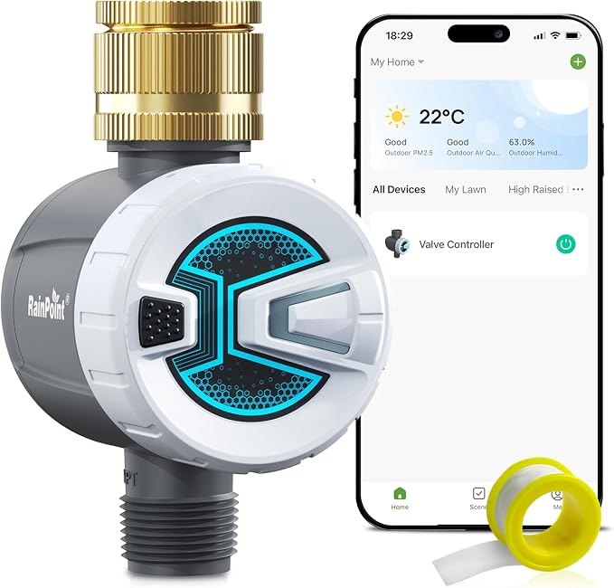 Rainpoint Bluetooth-bewässerungstimer Mit Messinganschluss, Automatischer Bewässerungstimer Mit Regenverzögerung/manueller Bewässerung Für Garten Und Rasen, App-fernsteuerung