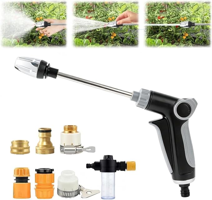 Aquoxis Mörtel-hochdruckreiniger, 360° Drehbare Hochdruck-wasserpistole Mit Langer Stange Und 3 Metallanschlüssen, Drei Sprühmodi, Für Gärten Und Terrassen