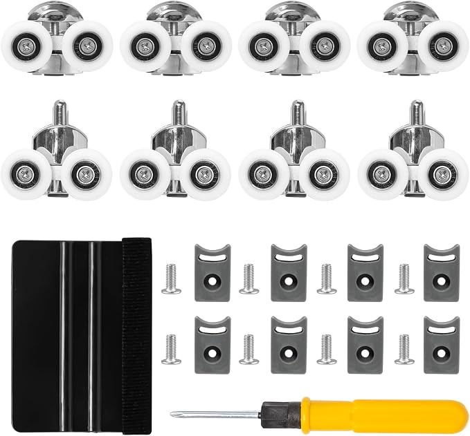 8-teiliges Rollenset Für Duschtüren Aus Zinklegierung, 25 Mm Durchmesser, Schiebetür, Duschkabine Für 4-6 Mm Dickes Glas, Mit Befestigungsmaterial Und Abzieher