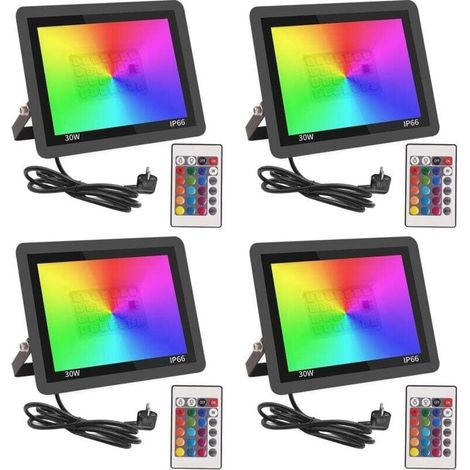 30-w-rgb-led-außenstrahler, Farbiger Led-spot Mit Fernbedienung, 16 Farben, 4 Modi, Dimmbare Außenwandleuchte, Ip66 Wasserdichte Gartenleuchte Für Hof, Terrasse, Weihnachten, Partys, Dj – 4 Stück [c]