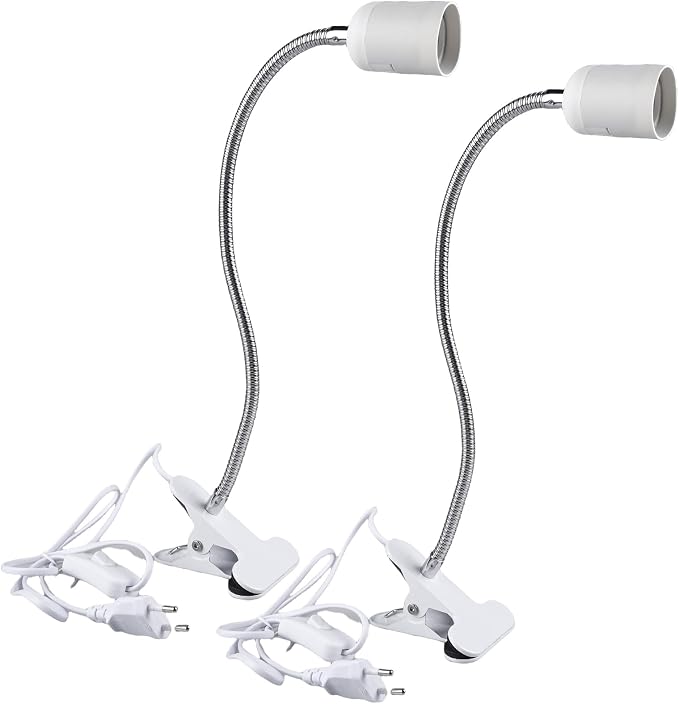 Set Mit 2 E27-klemmlampenfassungen - 360° Verstellbarer Schwanenhals - Langes Kabel Mit Schalter Und Stecker - Lampenfassung Für Wachsende Tiere - Tischlampe (leuchtmittel Nicht Enthalten)