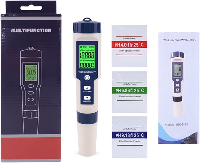 Joyeee Wasserqualitätsmessgerät, 5-in-1 Tds/ec/ph-messgerät, Grün Hinterleuchtetes Lcd-display Mit Einem Messbereich Von 0–10000 Ppm Für Schwimmbad-, Aquarium-, Teich- Und Trinkwasserqualitätsprüfung