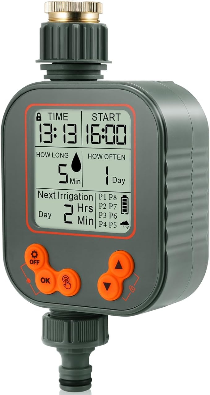 Automatischer/manueller Bewässerungstimer, Regenverzögerung, 8 Programme, Großes Lcd-display, Kindersicherung, Ipx5 Wasserdicht Für Balkon, Garten, Blumenbeet, Bauernhof, Außenbereich