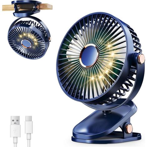 Tragbarer Usb-clip-ventilator, Persönlicher Tischventilator Mit Eingebautem Led-licht, Für Zuhause, Auto, Büro Oder Kinderwagen (blau)
