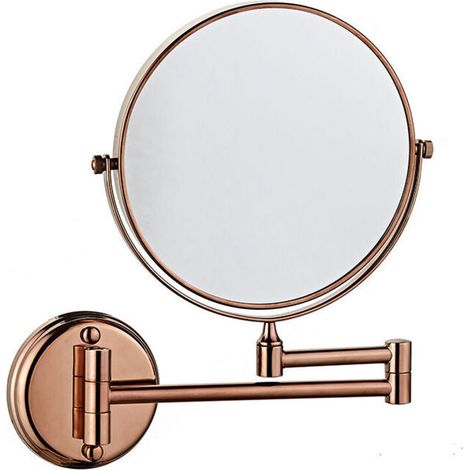 Wandmontierter Kosmetikspiegel, Blau Eingefasst, Klappbar, Drehbar, 3-fache Vergrößerung, 15 Cm, Für Badezimmer, Wc, Schlafzimmer, Roségold