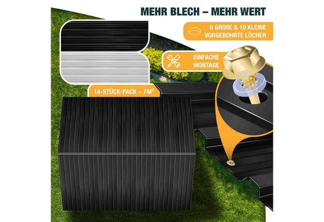 KESSER Trapezblech 14x Profilblech 110cm x 46cm = 7 m², Metall, (14er Set Dachbleche für Gerätehaus inklusive Montagehandschuhe) Dachplatten aus verzinktem Stahl 0,25mm