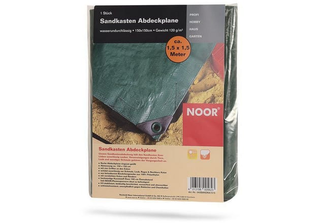 NOOR Sandkasten-Abdeckplane Abdeckung 1,5x1,5 m - Sandkastenplane mit verstärkten Ecken & Ösen, wetterfeste Sandkastenabdeckung gegen Laub, Regen, Wind & Tierkot