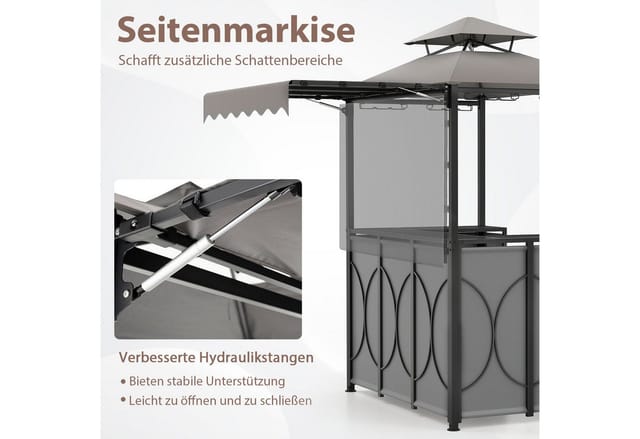 COSTWAY Grillpavillon, 3-teiliges Bar-Set, Gartenpavillon mit 2 Barhockern
