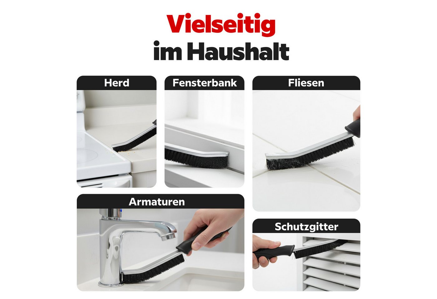 Onbest Fugenbürste Reinigungsbürsten 3er Set mit stabilen rutschfesten Handgriff mit Öse, Fliesen, (3-tlg), Hartborsten, Eckreinigungsbürste, Spaltreinigungsbürste, Fugenreiniger Bild 2