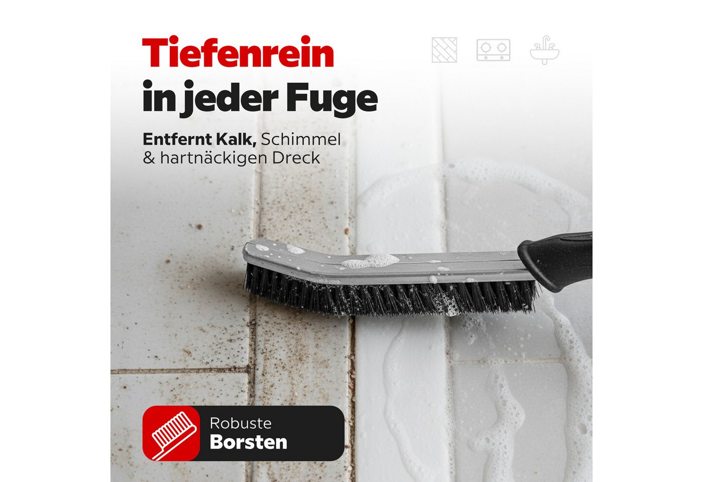 Onbest Fugenbürste Reinigungsbürsten 3er Set mit stabilen rutschfesten Handgriff mit Öse, Fliesen, (3-tlg), Hartborsten, Eckreinigungsbürste, Spaltreinigungsbürste, Fugenreiniger Bild 4