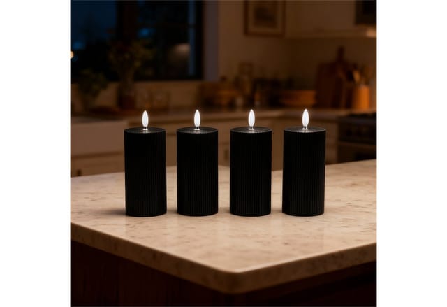 relaxdays LED-Kerze 4er Set 18 cm, schwarz