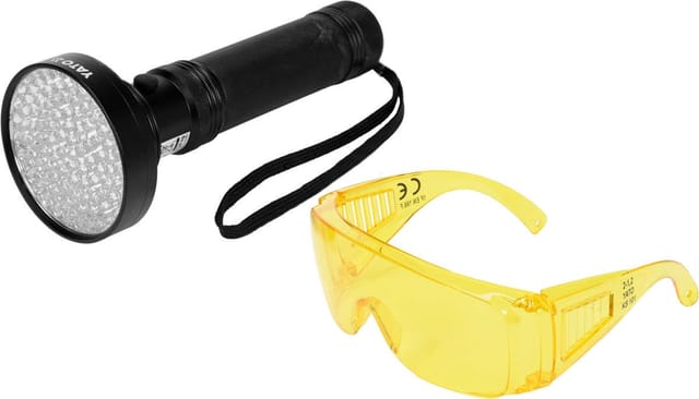 Yato LED Arbeitsleuchte Taschenlampe 100 LED, 6x1.5V mit Schutzbrille, neutralweiß