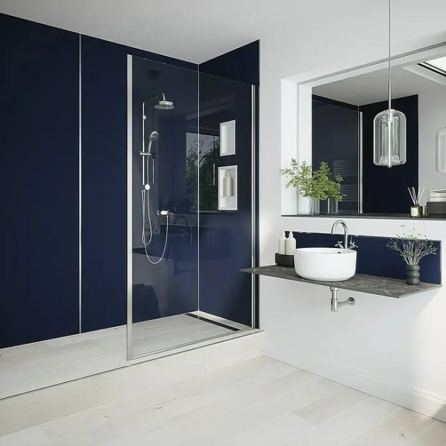 Wetwall Duschrückwand Alloy Deep Blue Sea / Smoked Rose, Einfache Montage ohne Bohren