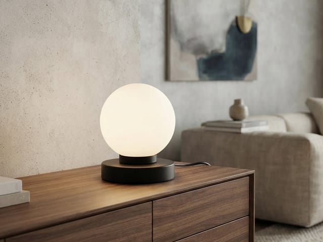 Reality Leuchten LED Nachttischlampe, Dimmfunktion, LED wechselbar, Warmweiß, kleine Bauhaus Lampe touch dimmbar Glas-kugel Lampenschirm Weiß Ø 12cm