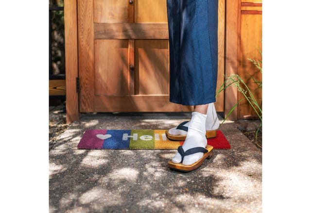 relaxdays Fußmatte Kokos Fußmatte "Hello" Regenbogen, Höhe: 15 mm