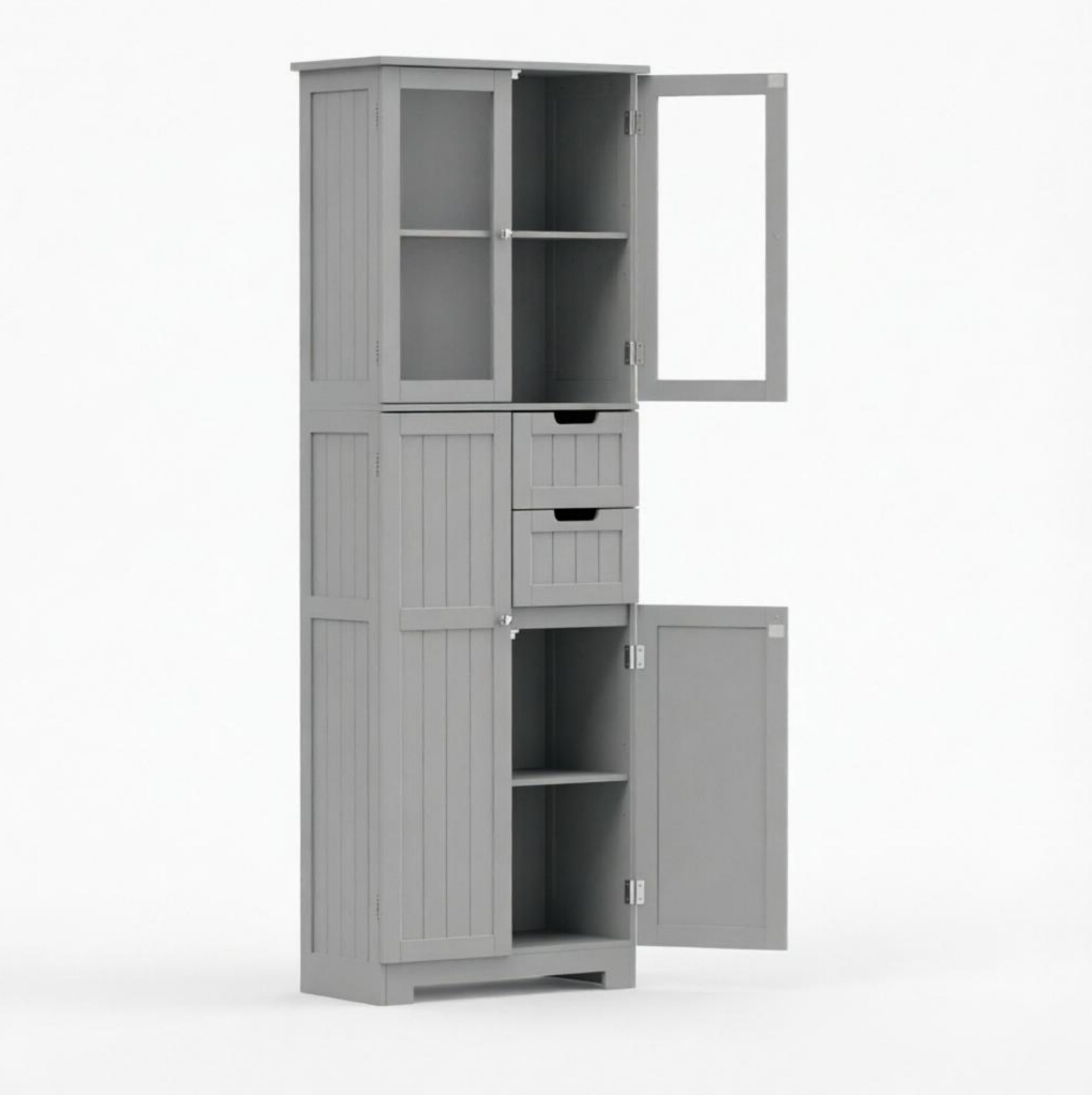 Badezimmerschrank 60 X 30 X 170 Cm Aus Mdf, Grau, 4 Türen, 2 Schubladen – Meubliv