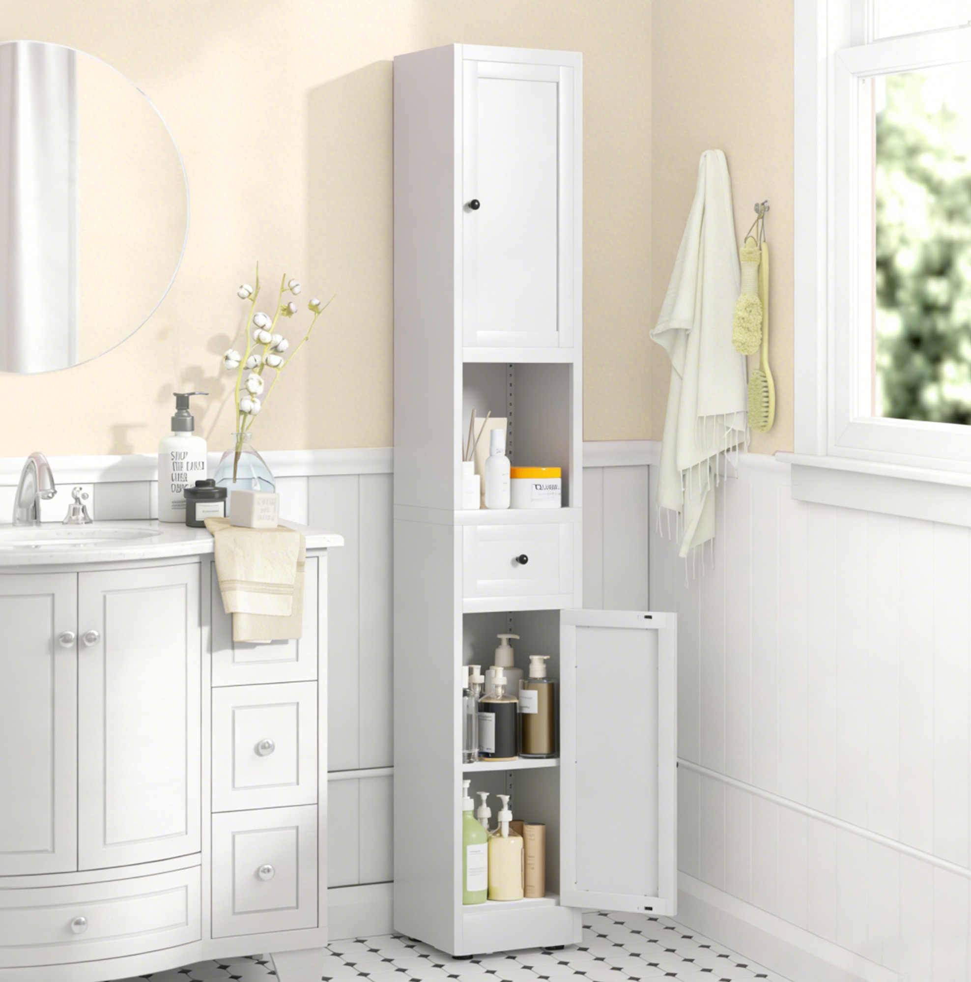 Badezimmerschrank 30 X 30 X 180 Cm, Metall Weiß, 5 Ebenen – Meubliv