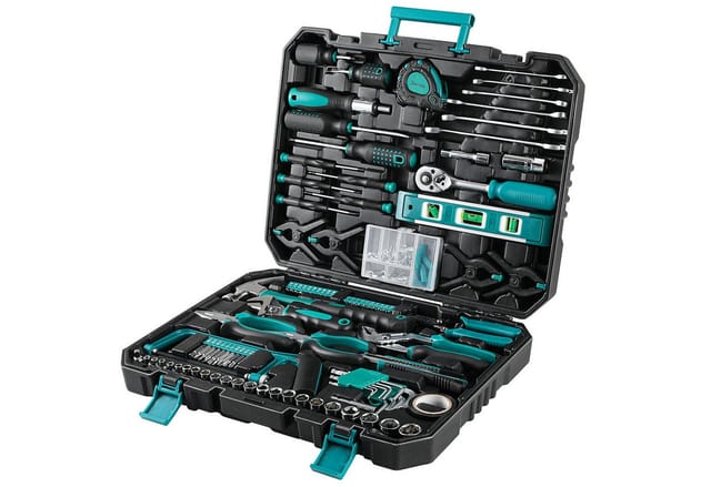 TLGREEN Werkzeugset Haushaltskoffer, (198-teiliger Werkzeugkasten, Handwerkzeug-Set,Ratschen-Steckschlüssel-Werkzeug-Set, 198-tlg., Schraubendreher-Set, Heim-Werkzeugkasten, Auto-Reparatur-Werkzeug), Universeller Kompletter Tragbarer Werkzeugkasten