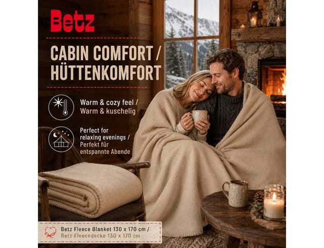 Wohndecke Luxus Fleecedecke Kuscheldecke Größe 130x170 cm Farbe sand, Betz, 180 g/m²
