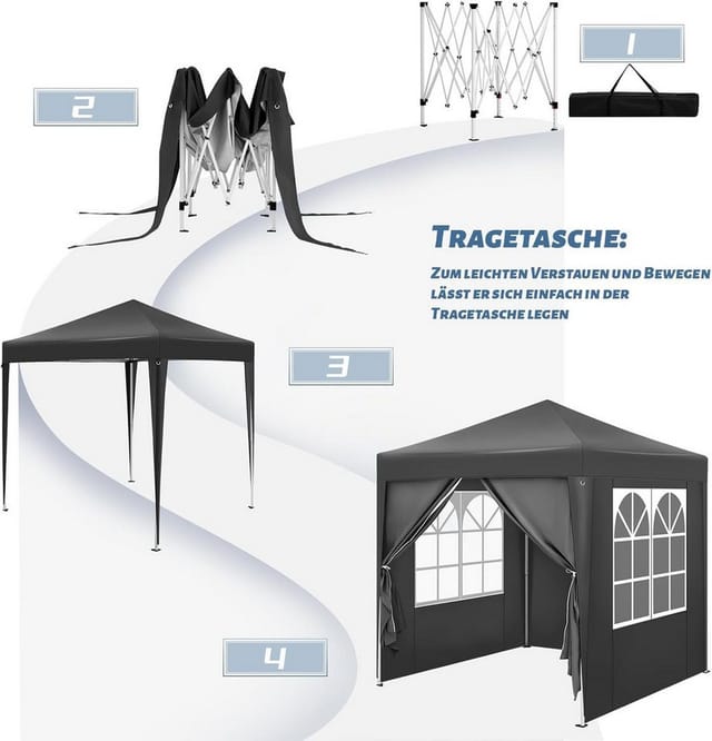 Woltu Faltpavillon, mit 4 Seitenteilen, 2x2 m, mit 4 Seitenwänden, höhenverstellbarer